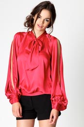 Unbranded Carrie Open Back Slit Sleeve Pussy Bow Blouse
