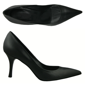 A modern pointed toe Court shoe from Jones Bootmaker. Ideal for any occasion. Complete with high sti