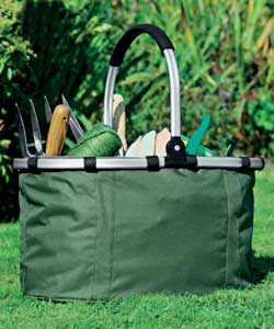 Foldaway garden carry bag.Ideal use for tools, cuttings etc.Green.Size (H) 26, (W)29, (D)47cm.