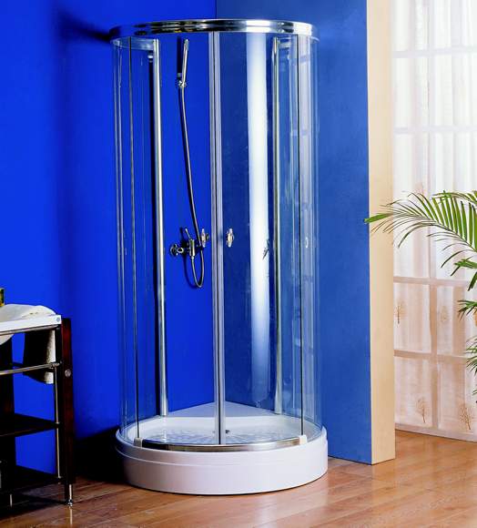 Attractive sturdy corner shower enclosure with tra