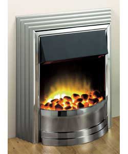 Satin-silver effect frame with black canopy and chrome effect front and trim.White pebble and coal f