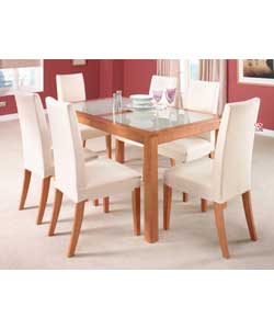 Cherry coloured solid wood table with 2 frosted gl