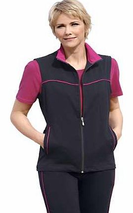 Casual gilet with a front zip fastening, contrasting collar and contrast piping on the chest and both side pockets. Catamaran Gilet Features: Contrast collar Washable 92% Cotton, 8% Elastane