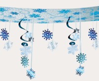 A blue and silver snowflake themed decoration to run across your home or office ceiling.