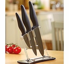 Imagine using kitchen knives that glide through food, but never rust and will rarely need sharpening and are incomparably sharp with an exceptional cutting performance. The elegant black ceramic blades are made of zirconium oxide, boasting a density 
