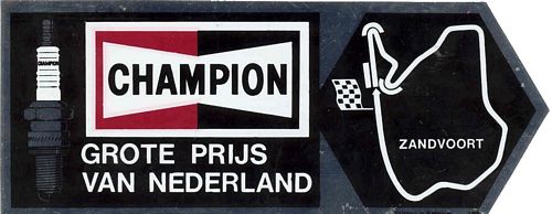 Arrow shaped sticker of the Champion Spark Plugs Logo