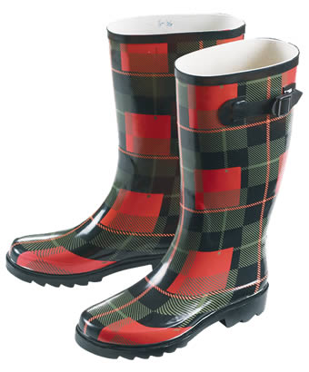 Tartan wellies! Why didnt we think of them sooner? Great fun and practical too. Upper Rubber, out so