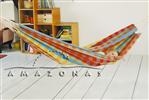 A brightly patterned hammock designed for children up to six years old.