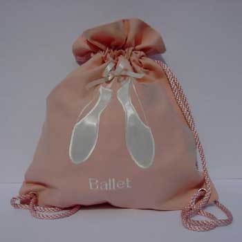 Beautiful ballet bag, prettily embroidered with two elegant ballet shoes and personalised with your 