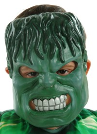 Turns any cute face into a furious green monster. This Incredible Hulk mask is suitable for children