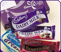 An assortment of Cadbury Bars - featuring 230g Dairy Milk, 200g Bournville, 200g Dream and 230g Frui
