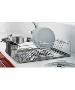 Holds up to 10 plates.Plates holder steel wire, cutlery holder and tray polished Stainless Steel.(H)