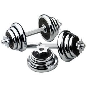 Pair of chromed cast iron dumbbell weights