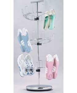 Holds up to 18 pairs of shoes (size 8 mens), in an upright position.Size (H)100, (D)29cm.Packed flat