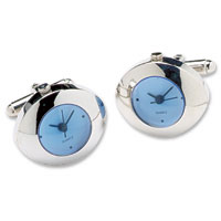 Sophisticated working clock cufflinks with a blue dial