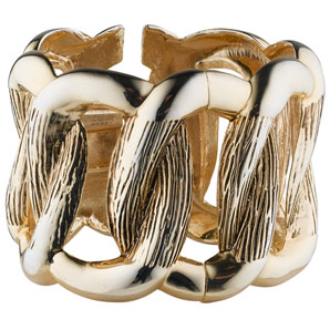 Add a bit of drama to a black outfit with this chunky gold-coloured metal bracelet made from large,