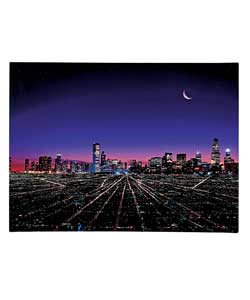 Photograph of city lights at twilight.18mm deep frame.Size: 59 x 80cm.