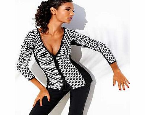Classic style, black and white knitted jacket with a 2-way zip fastening and plain black back. Class International fx Jacket Features: Washable 52% Viscose, 48% Polyamide Length approx. 68 cm (27 ins)