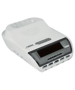 AM/FM analogue tuner. Snooze function. Wake to radio/buzzer. 12/24 hour clock. am/pm indicator. LCD