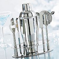 Includes stainless steel cocktail shaker and stand