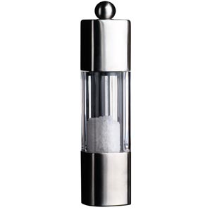 Practical and great to look at, this stainless steel and acrylic pepper mill has an anti-corrosion n