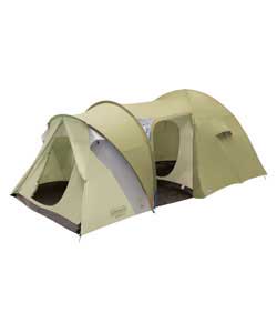 Versatile and roomy 6 person tent with 2 bedrooms and a separate living area. The large bedroom will