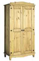 Waxed pine wardrobe in the currently popular `Mexican` style.  W.104cm x D.57.5cm x H.188cm