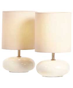 Unbranded Colour Match Pair of Ceramic Pebble Table Lamps - Cream