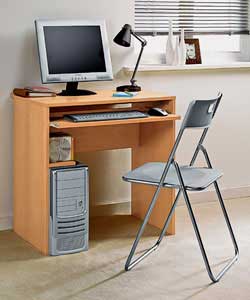 Desk:Beech effect desk with 1 shelf and keyboard shelf on metal runners.Storage for up to 30CDs or
