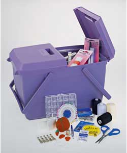 A handy, easy to carry sturdy plastic sewing box complete with 2 part accessory tray.Contents includ