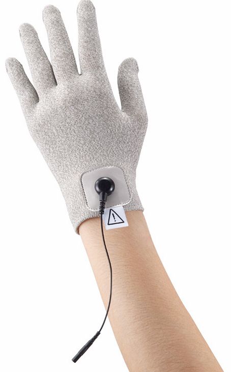Electrotherapy pain relief for hands. Made from high quality woven silver nylon. Excellent for Carpal Tunnel Syndrome, arthritic pain and post-operative swelling reduction. Compatible with most TENS and EMS machines. Available in Small (18cm), Medium
