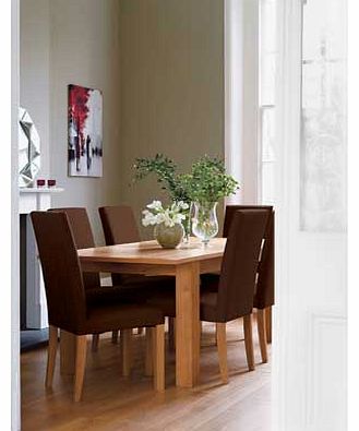 Give your dining room a stylish edge with this dining table and chairs from the Constable collection. This table comes with an integral extension that adds 40cm to the length. and 4 leather effect chairs. This Constable dining set is perfect for both