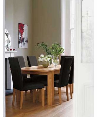 Dine in style with this dining table with 6 chairs from the Constable collection. This oak table comes with an integral extension that adds 40cm to the table. and 6 leather effect chairs. This Constable dining set is perfect for a modern home. Part o