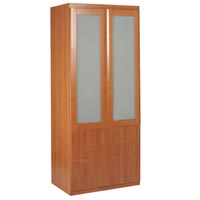 Dimensions: H2135 x W900 x D610 mm, Cherry Wood Effect, Two Third Frosted Glass Doors, Finished