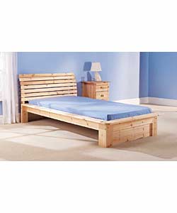 Solid pine bed with slatted headboard. Can be stai