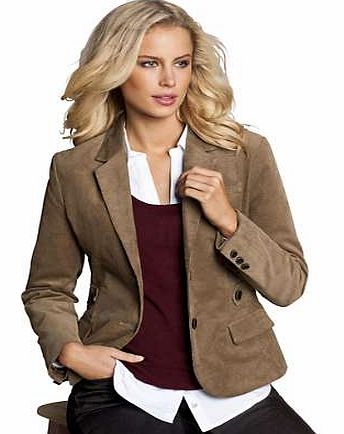 Stylish jacket with shoulder pads, rever collar and patch pockets. The cuffs feature three decorative buttons and the side tabs with button detail emphasise the lightly tailored cut. Made from a velvety, fine corduroy fabric and its extremely versati