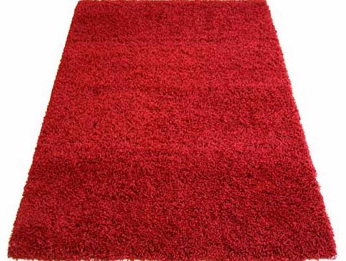 Great value plain shaggy rug in fashionable red. perfectly co-ordinated for all living areas of the home. Woven in a durable polypropylene that is easy to clean. 100% polypropylene. Woven backing. Surface shampoo only. Size L150. W80cm.