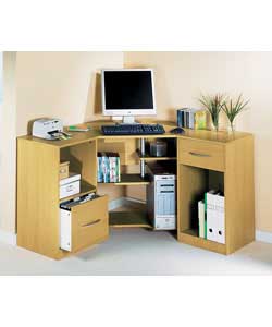 Corner unit dimensions (A)120, (B)120, (C)40, (D)40cm.Workstation with 3 fixed shelves and 2 storage