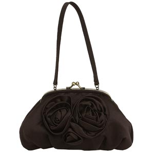 This padded satin bag has a corsage detail on the