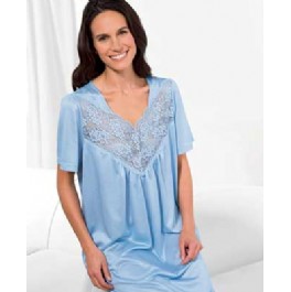 Damella Deep Lace Cottonsilk Nightdress. Classic styling with a deep panel of exquisite stretch lace