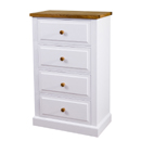 Country white painted tall 4 drawer chest