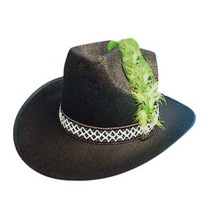 Cowboy hat with feather, black imported felt