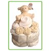 This Ring O Posy Nappy Cake is beautifully presented in a white cake box, with co-ordinating tissue 
