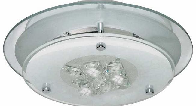 This Crystal Flush Ceiling Light is perfect for a modern. stylish room. This ceiling light is compatible with low energy bulbs and a dimmer switch. Size H9. W32. D32cm. Drop 9cm. Diameter 32cm. Suitable for use with low energy bulbs. Not suitable for