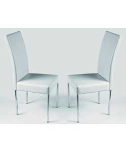 Size of chair (W)41.5, (D)56, (H)97cm.Pair of crystal dining chairs with chrome metal legs and a whi