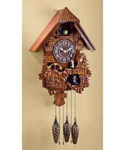 Cuckoos number of hours on the hour. Plays musical tune and wheel moves after cuckoos.Size (H)82, (W
