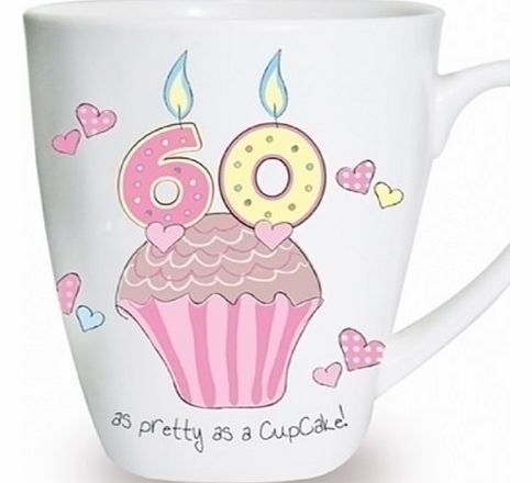 Cupcake 60th Birthday Mug This 60th Birthday mug has a cupcake design. It features the words pretty as a cupcake on the front and Happy Birthday on the back. The Birthday mug measures around 10.5 cm x 11.6 cm x 8.4 cm and is dishwasher safe. It makes