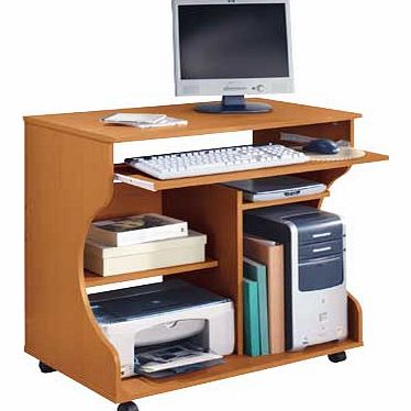 A pine-effect desk and trolley all in one. to solve your storage and mobility problems with style. This smart desk fits neatly into your office. offering a compact workstation with a pull-out keyboard shelf fitted on metal runners and generous storag