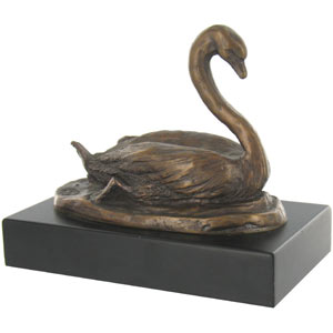 `Cygnets First Swim` is exactly what this bronze sculpture represents  the mother swan with it`s bab