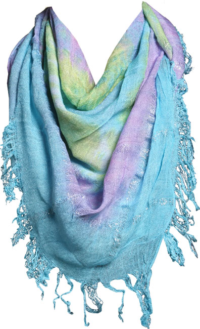 Unbranded Cyndi tie dye and lurex scarf with tassles
